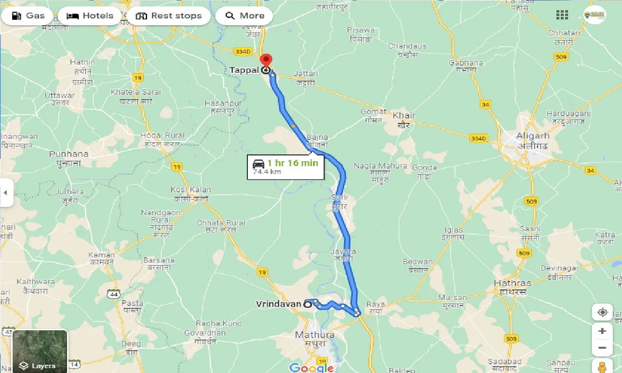 vrindavan-to-tappal-one-way
